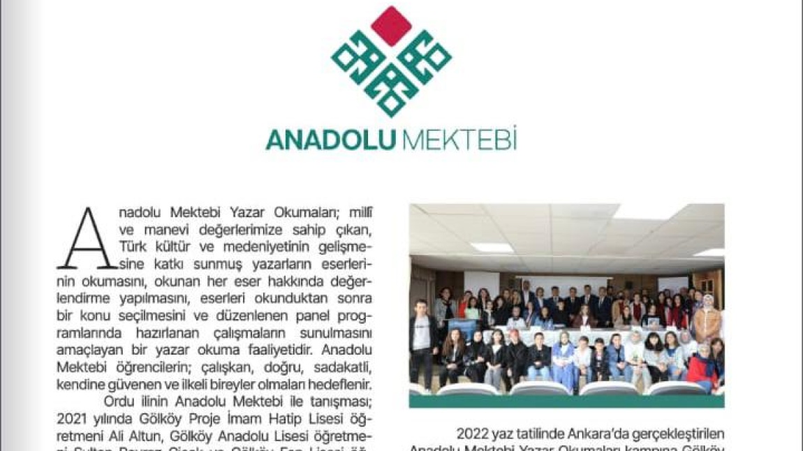 ORDU ÇALIKUŞU DERGİSİ/ANADOLU MEKTEBİ